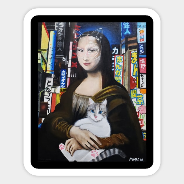 Monalisa cyberpunk in Tokyo Sticker by Marcia Shiono 